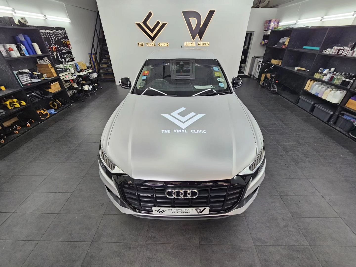 Q8 in matte metallic silver.
