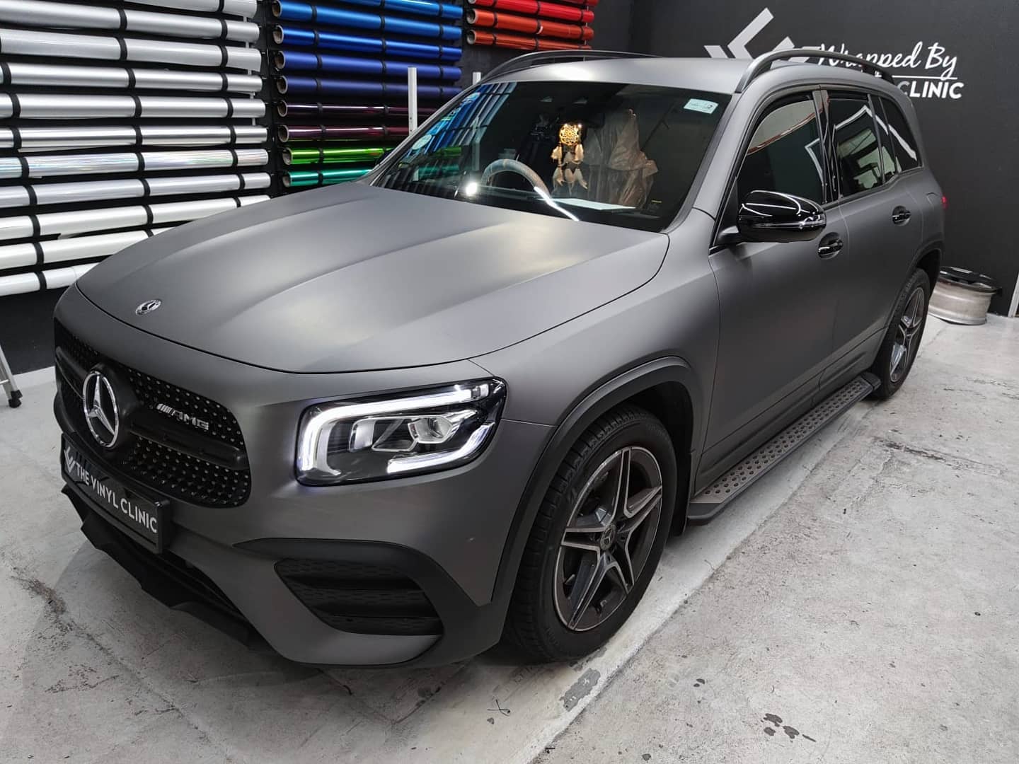 Matte metallic charcoal. A Mercedes GL-Befitting wrap.