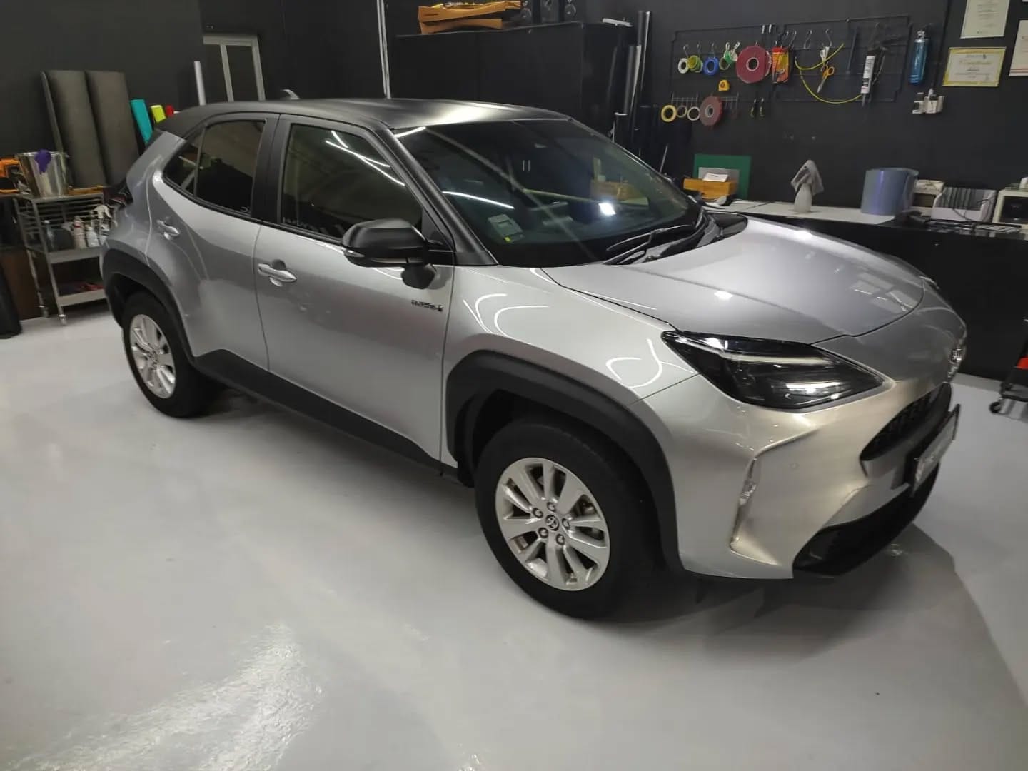 Silver with roof in black.