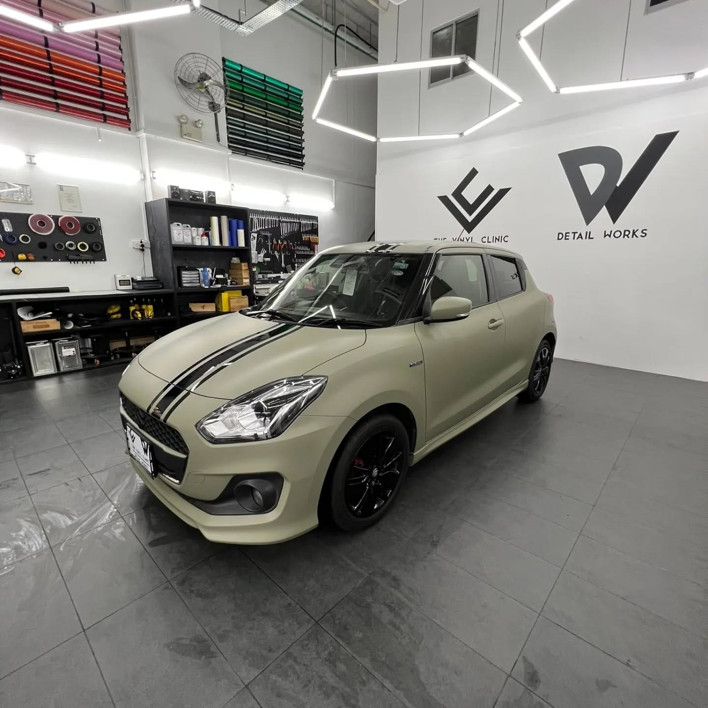 Avery Dennison matte khaki green with Mactac gloss black ...