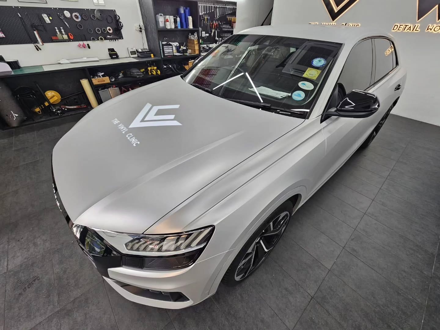 Q8 in matte metallic silver.