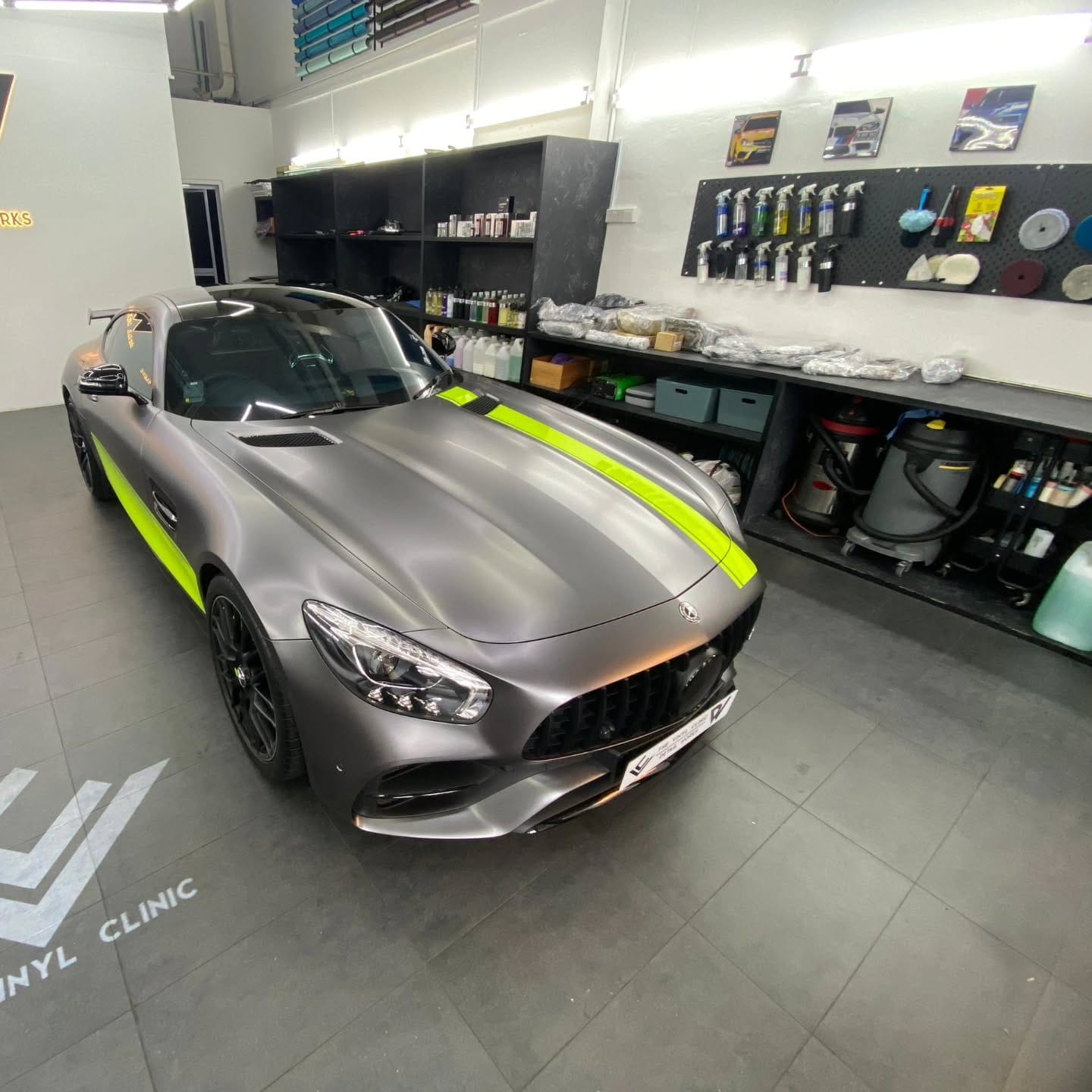 AMG GT Satin Dark Grey inside out wrap. Custom calipers c...