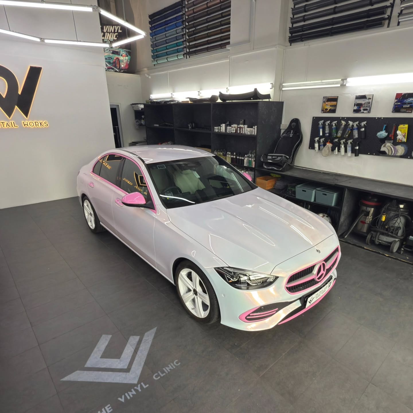 Dynamic Pink with soft pink accents and sprayed white rims.