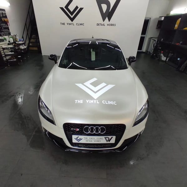 Super Sleek Satin Pearl White Audi TT with Fireball Aegis coating.