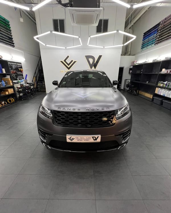 Satin Dark Grey Velar with interior steam cleaning by @detailworkssg and custom steering wheel 2 tone nappa leather.