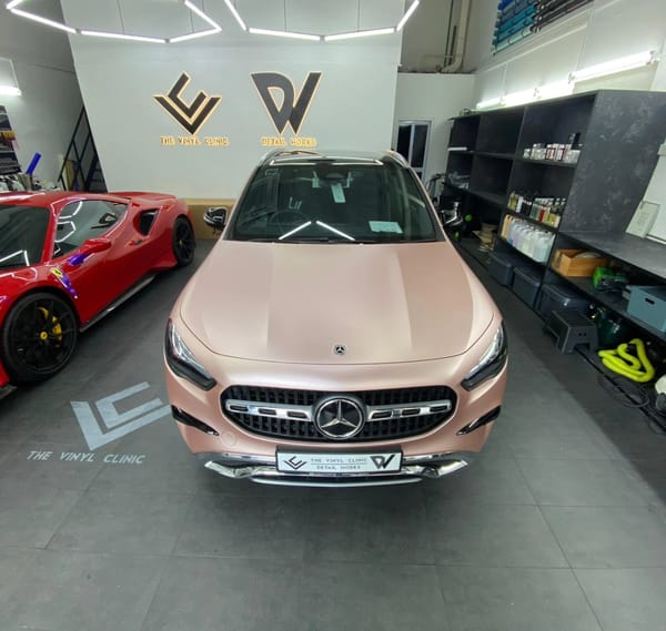Latest colour on a brand new car. Satin Rose Gold Mercedes GLA. Ceramic coated by @detailworkssg