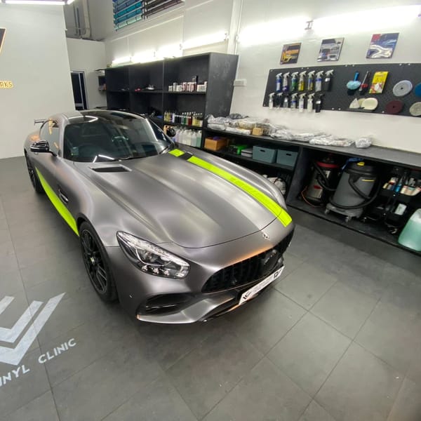 AMG GT Satin Dark Grey inside out wrap. Custom calipers c...